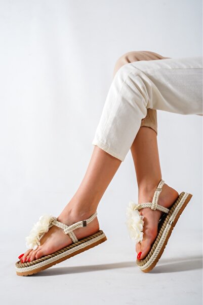 MALENTA Γυναικεία Σανδάλια με Σχοινί Λευκό