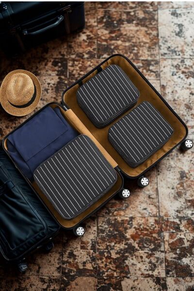 Piev Practical 6-Piece Travel Bag Organizer for Suitcases Anthracite Striped