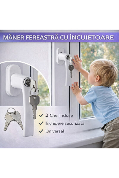SMARTECH Mâner de fereastră cu încuietoare, model universal, închidere securi...