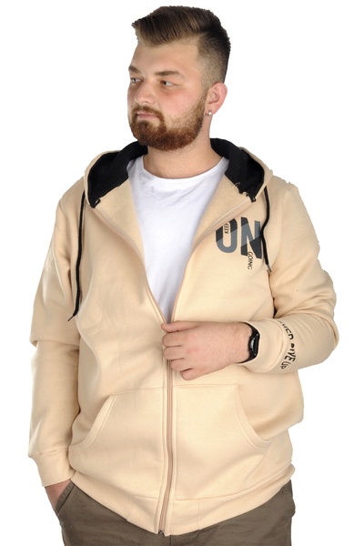 ModeXL Mode XL Men's Sweat Hoodie Zippered Keep on 22533 Beige