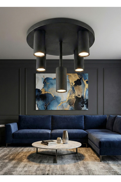avizade Miren Siyah Sabit Başlıklı 5'li Spot Led Tavan Avizesi - Modern Metal...