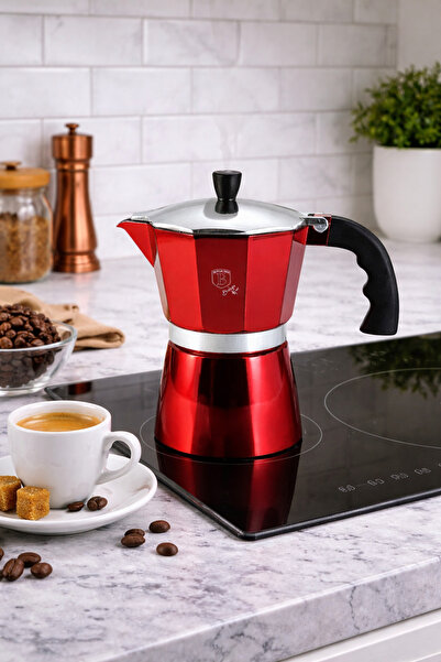 Genel Markalar By Berlinger Haus Mokapot + 3 Fincan Metallic Line Burgundy Ed...