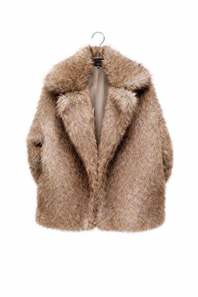 eva clothing Women's Camel Short Fur Jacket