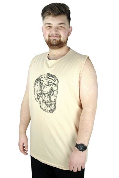 ModeXL Mode XL Plus Size Мъжка тениска без ръкави Skull 22124 Бежова