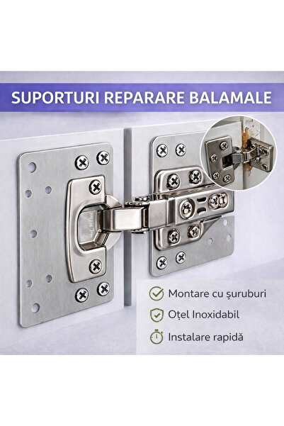 SMARTECH Set 4 bucăți suporturi de reparare a balamalelor pentru dulap, oțel