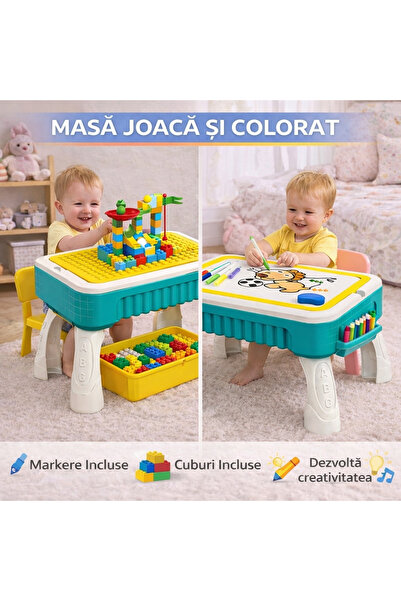 SMARTECH Masuta de joaca pentru copii, Multifunctionala 2 in 1, Burete, 58 Cu...