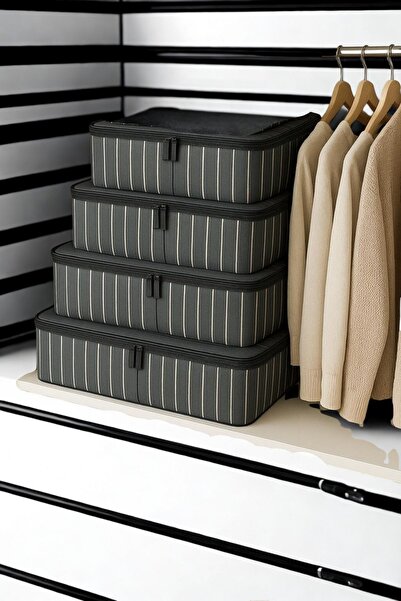 Piev Multi-Purpose Clothing Organizer Storage Bag 4-Piece Anthracite Striped
