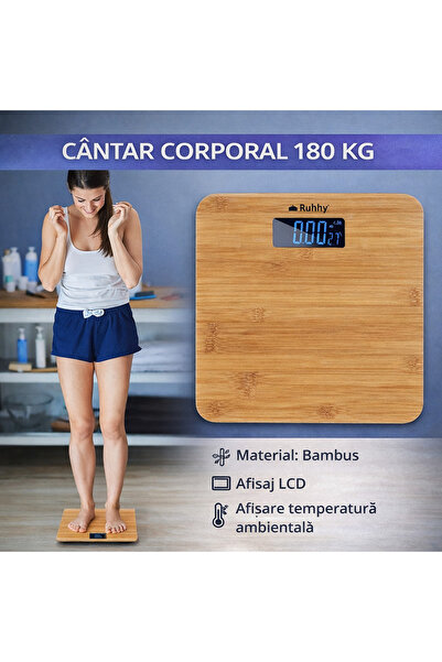 SMARTECH Electronic Bamboo Bathroom Scale, 180 kg, LCD, Automatic Shutoff