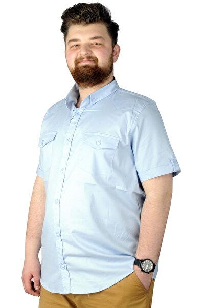 ModeXL قميص موديل XL كبير الحجم بأكمام قصيرة وجيبين 20361 أزرق