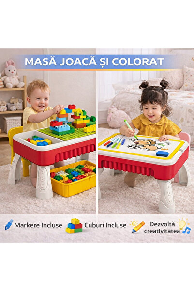 SMARTECH Masuta de joaca pentru copii, Multifunctionala 2 in 1, Tabla de Colo...