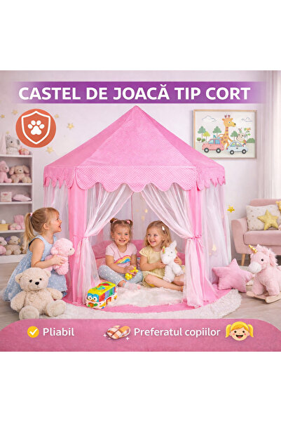 SMARTECH Cort de joacă pentru copii, Castel Prințesă, Pliabil cu 6 intrări, 1...