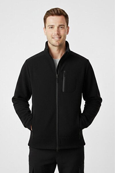 NO 601 سترة رجالية من قماش الصوف الأسود ذات ياقة عالية وثلاثة جيوب وسحاب أمامي