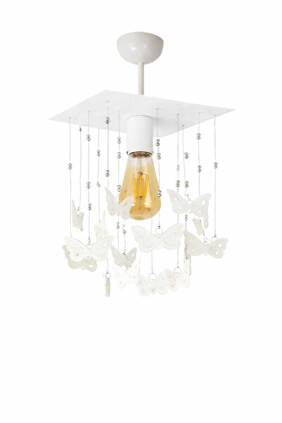 VENON Pınar Tekli KARE 🦋 20x20 Normal 🦋KELEBEK🦋 Sarkıt Tekli Avize Antre Hol Beyaz Avize Tekli Avize Antre Avizesi Çocuk Odası Avizesi Modern Avize Modelleri Tavan Lambası Kelebekli Metal Avize