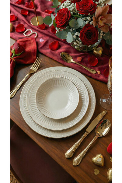 KÜTAHYA HOME Valencia Gold Altın Yaldızlı 24 Parça Porselen Yemek Takımı – Şı...