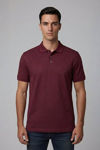 Sabri Özel Jakar Desenli Polo Yaka Erkek T-Shirt Bordo
