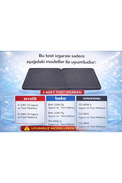Arçelik K 2381 Tg Tost Makinesi Için Uyumlu Teflon Plaka (2 Adet Satışıdır)