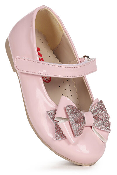 Kiko Kids Silvery Rugan Cırtlı Kum Sim Fiyonklu Kız Çocuk Babet Ayakkabı