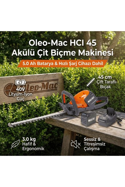 Oleomac HCİ45 Akülü Çit Biçme Makinesi 5.0AH Akü + Şarj Cihazı