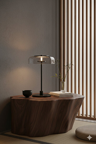 VEYRA Modern Cam Şapkalı LED Masa Lambası | Gold & Siyah Metal Gövde | Dekora...