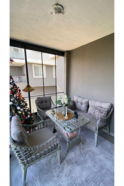 Tu Tienda KAŞ ALÜMİNYUM 2+1+1+SEHPA BAHÇE BALKON MOBİLYASI,GRİ RATTAN/GRİKUMAŞ