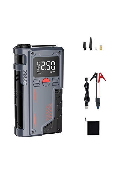 ROBO Süper 4'lü Şarjlı Akü Ateşleyici Lastik şişirici Powebank Led ışık 150Ps...