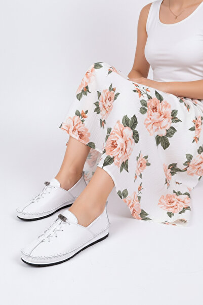 Deripabuc Hakiki Deri Beyaz Kadın Deri Babet Dp16-0052