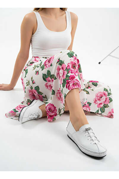 Deripabuc Hakiki Deri Beyaz Kadın Deri Babet Dp16-0051