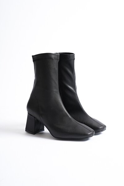 Pinhal Home Dámské kozačky s tupou špičkou černé strečové kozačky na podpatku...