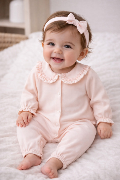 limebabies Baby Girl Embroidered 100% Cotton Hat and Romper Set