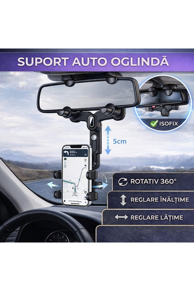 SMARTECH Phone Holder for Rearview Mirror, 360° Rotatable, Adjustable Height ...