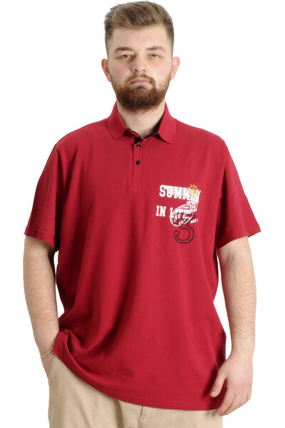 ModeXL Mode XL Tricou polo pentru bărbați, cu inserții, SUMMER 23331 Burgundy