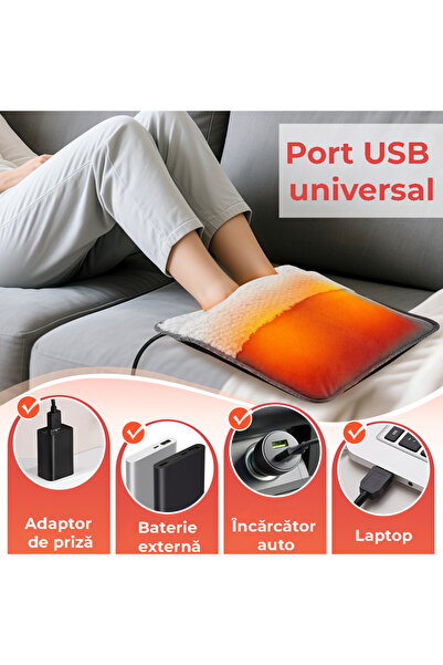 miraza Incalzitor de Picioare, Incalzire Rapida, Lavabil, Moale, Confortabil, Portabil, Incarcare USB