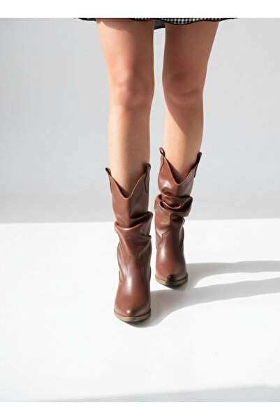 Favi Ayakkabı Taba Cilt Western Yarım Çizme