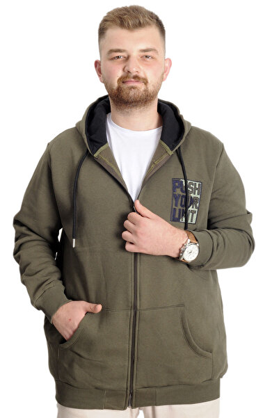 ModeXL Mode XL Large Size Men's Sweat Hoodie Push Your Limit 23543 Khaki