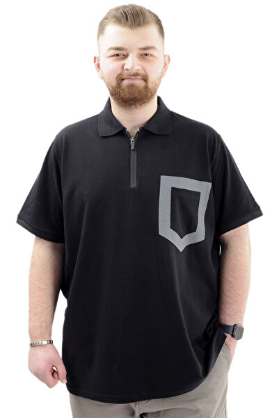 ModeXL Ανδρικό μπλουζάκι με λαιμόκοψη μεγάλου μεγέθους με φερμουάρ και τσέπη,...