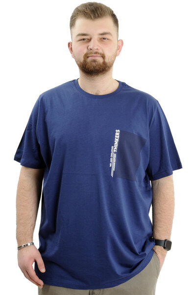ModeXL Tricou Indigo pentru bărbați - Gât crew, Mărime Plus, Imprimat - THINK...