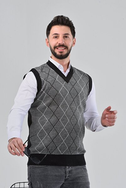 HEDEFNUR TEKSTİL Füme Erkek Baba ve Orta Yaş Baklava Çizgi Desenli Akrilik V ...