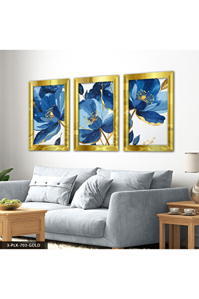 Evinemoda Plavi cvet sa zlatnim detaljima, stol od pleksiglasa sa ogledalnim ...