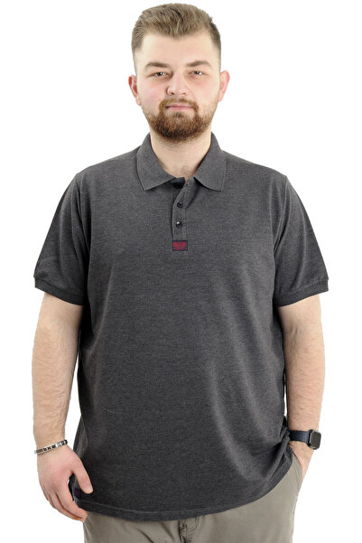 ModeXL Ανδρικό μπλουζάκι με λαιμόκοψη Polo - Plus Size, Anthracite, U24328