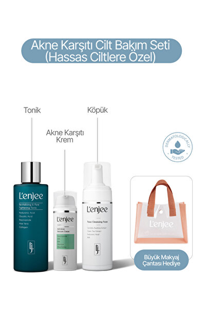 Anti Acne Hassas Cilt Bakım Seti - Yüz Temizleme Köpüğü 150 ml, Tonik 200 ml ve Akne Karşıtı Krem 50 ml ile Saç Bandı ve Bileklik Hediyeli
