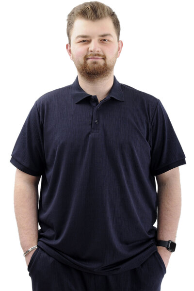 ModeXL Ανδρικό μπλουζάκι με λαιμόκοψη Polo - Plus Size, Navy Blue, JACQUARD U...
