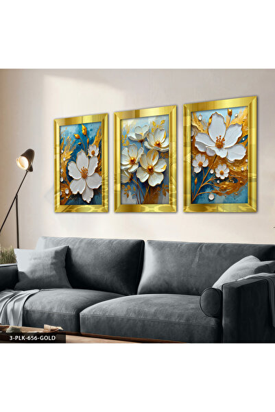 Evinemoda Floare albă, fundal albastru, 3 piese, pictură cu oglindă din plexi...