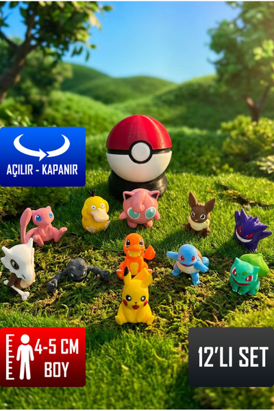 YAGLİZ Pokemon 12’li Başlangıç Figür Seti 4-5 CM Pokemon Topu Dahil Oyuncak