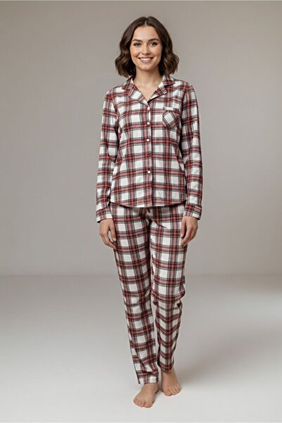 DOFİ Γυναικείο σετ πιτζάμες με καρό σχέδιο και κουμπιά - Πολύχρωμο