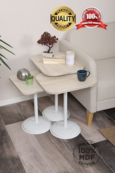 SEHPAM AKILLI Vertino Zigon Sehpa Mdf Tabla Alt Mekanizma Demir Beyaz Renk