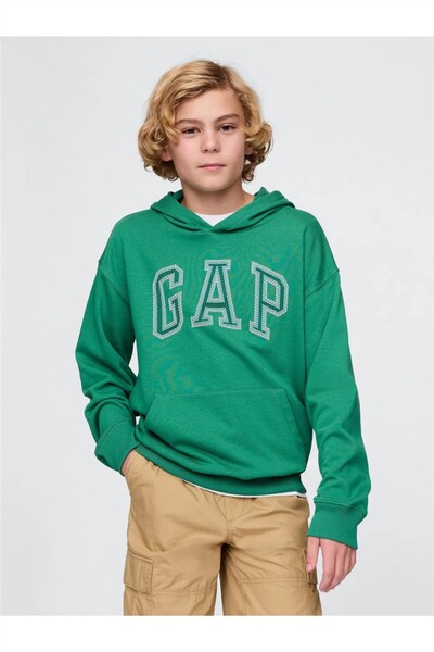 GAP Erkek Çocuk Gap Logo Relaxed Havlu Kumaş Sweatshirt Yeşil