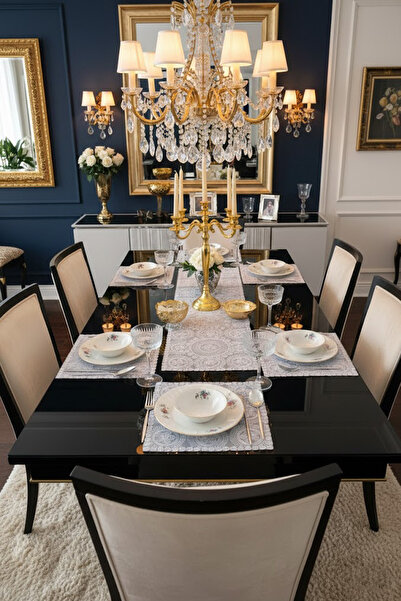 Çt Çeyizci Tekstil طقم تقديم الطعام 1 عداء رمادي - 6 أطباق، خدمة أمريكية، طقم...