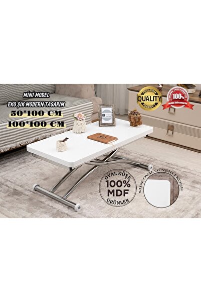 SEHPAM AKILLI Mini Juppo Dışa K Akıllı Sehpa Üst Tabla Mdf Oval Köşe Alt Krom...