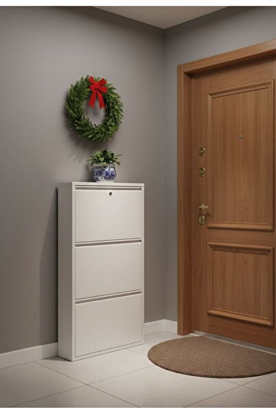 formood Kilitli 3'lü Metal Ayakkabılık - Beyaz - Ral 9016