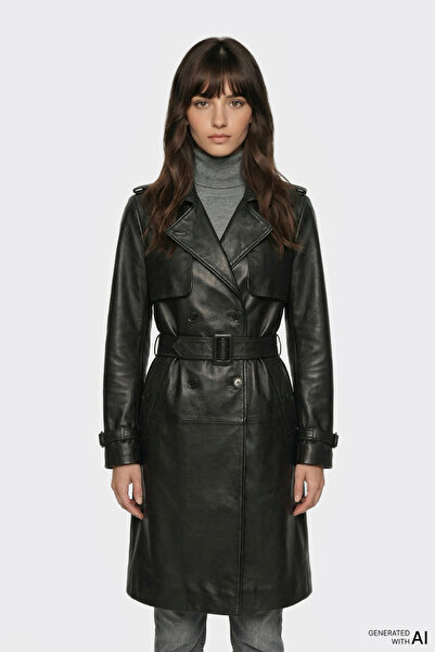 Elle Shoes Siyah Kadın Deri Trençkot